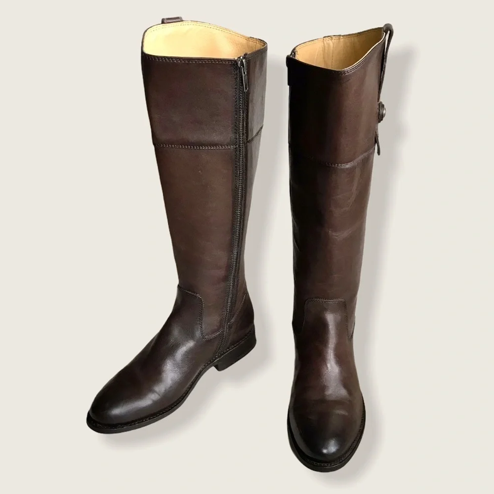 $399 Frye Jayden Button KneeHigh Brown Leather Equestrian Riding Cottoncore Boot